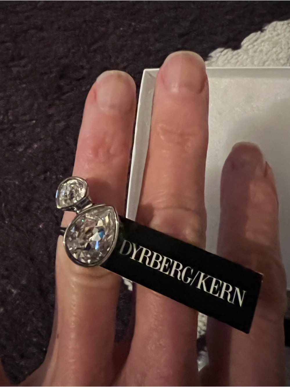 NWT Dyrberg Kern Sterling Silver Crystal Drop Ring - Clear, size 6